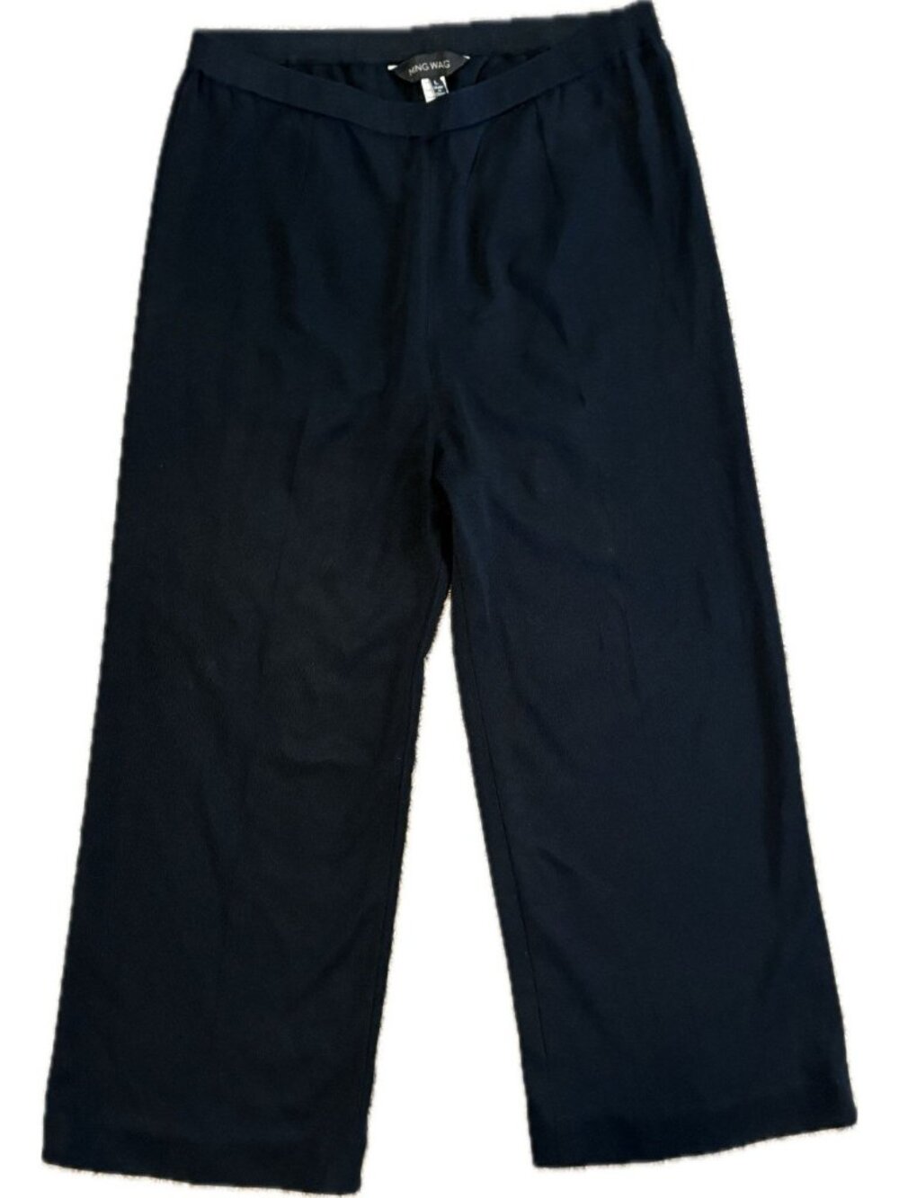 Ming Wang L Pants Lagenlook Black Stretch Jersey Knit Creased Flat Front